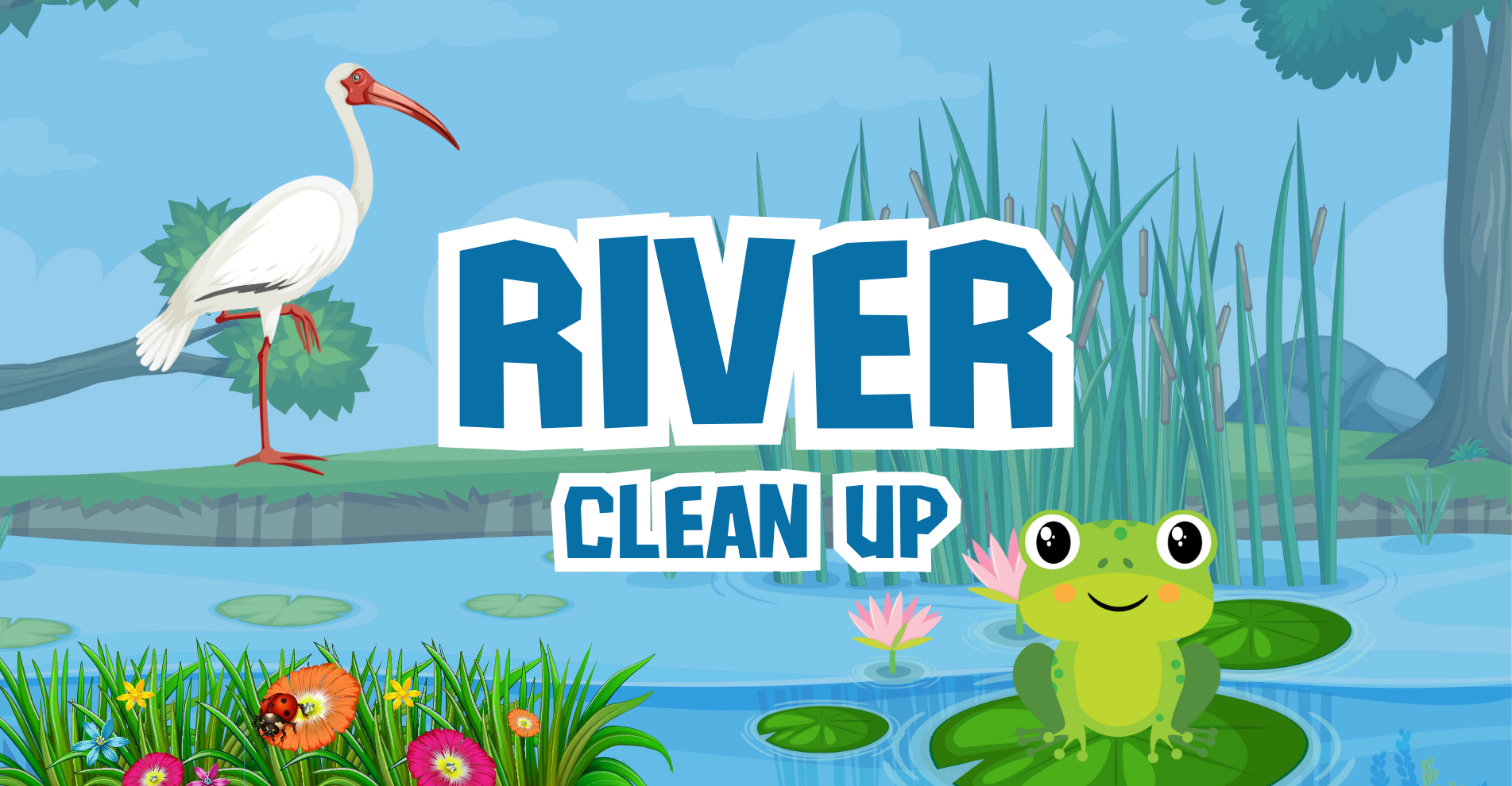 river with frog and bird